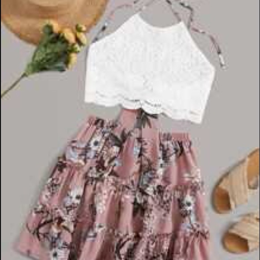 Two Piece Lace Two Piece Skirt Set